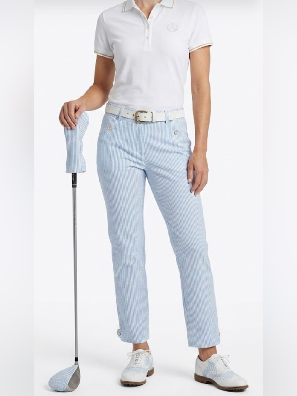 Seersucker Crop Capris in Light Blue